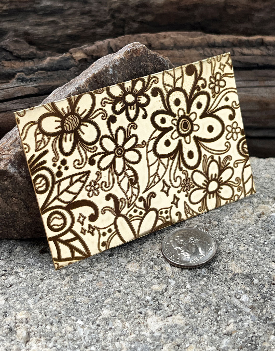 XLP0042 = Floral Doodles Laser Engraved Metal Sheet 3x2" = Textured Jewelry Blank = Copper, Brass & More