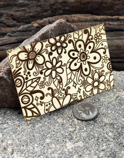 XLP0042 = Floral Doodles Laser Engraved Metal Sheet 3x2" = Textured Jewelry Blank = Copper, Brass & More
