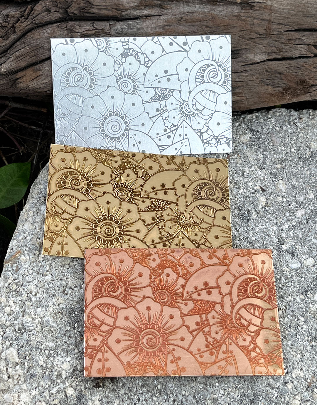 XLP0043 = Flower Fun Laser Engraved Metal Sheet 3x2" = Textured Jewelry Blank = Copper, Brass & More