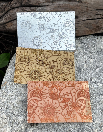 XLP0043 = Flower Fun Laser Engraved Metal Sheet 3x2" = Textured Jewelry Blank = Copper, Brass & More