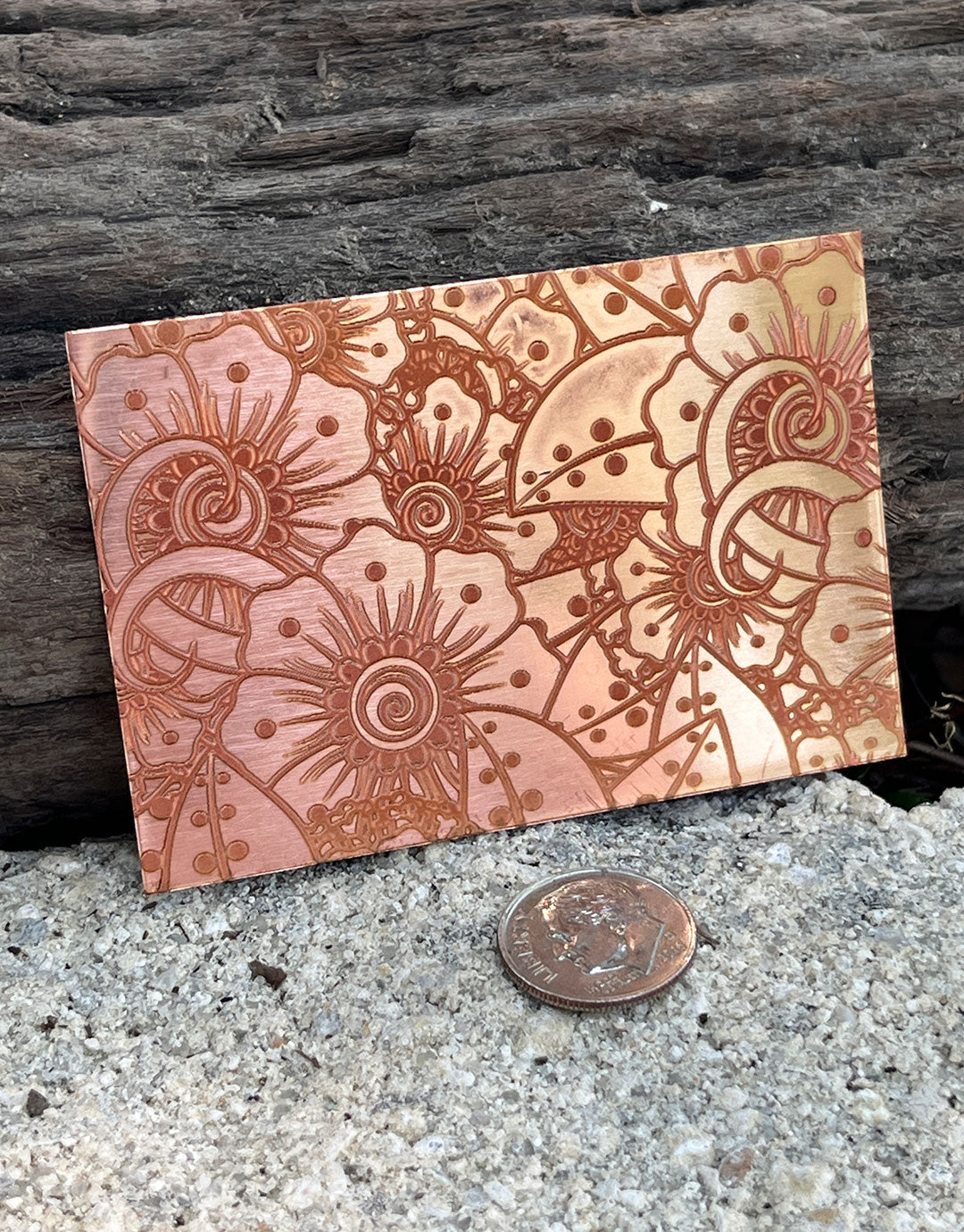 XLP0043 = Flower Fun Laser Engraved Metal Sheet 3x2" = Textured Jewelry Blank = Copper, Brass & More
