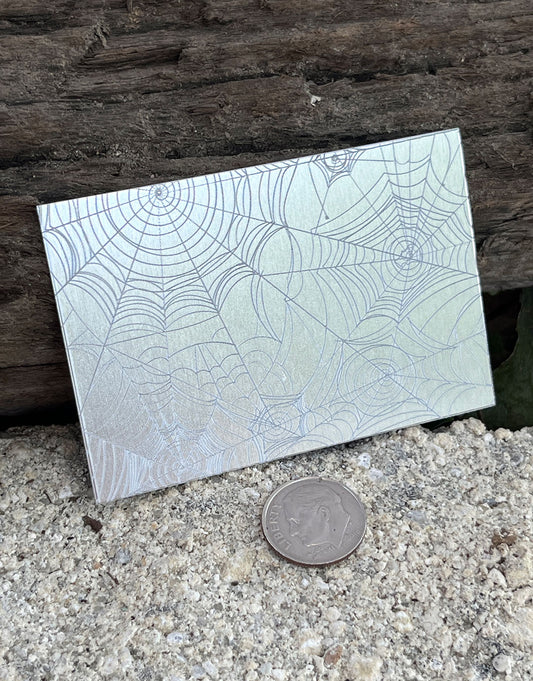 XLP0045 = Spider Web Laser Engraved Metal Sheet 3x2" = Textured Jewelry Blank = Copper, Brass & More