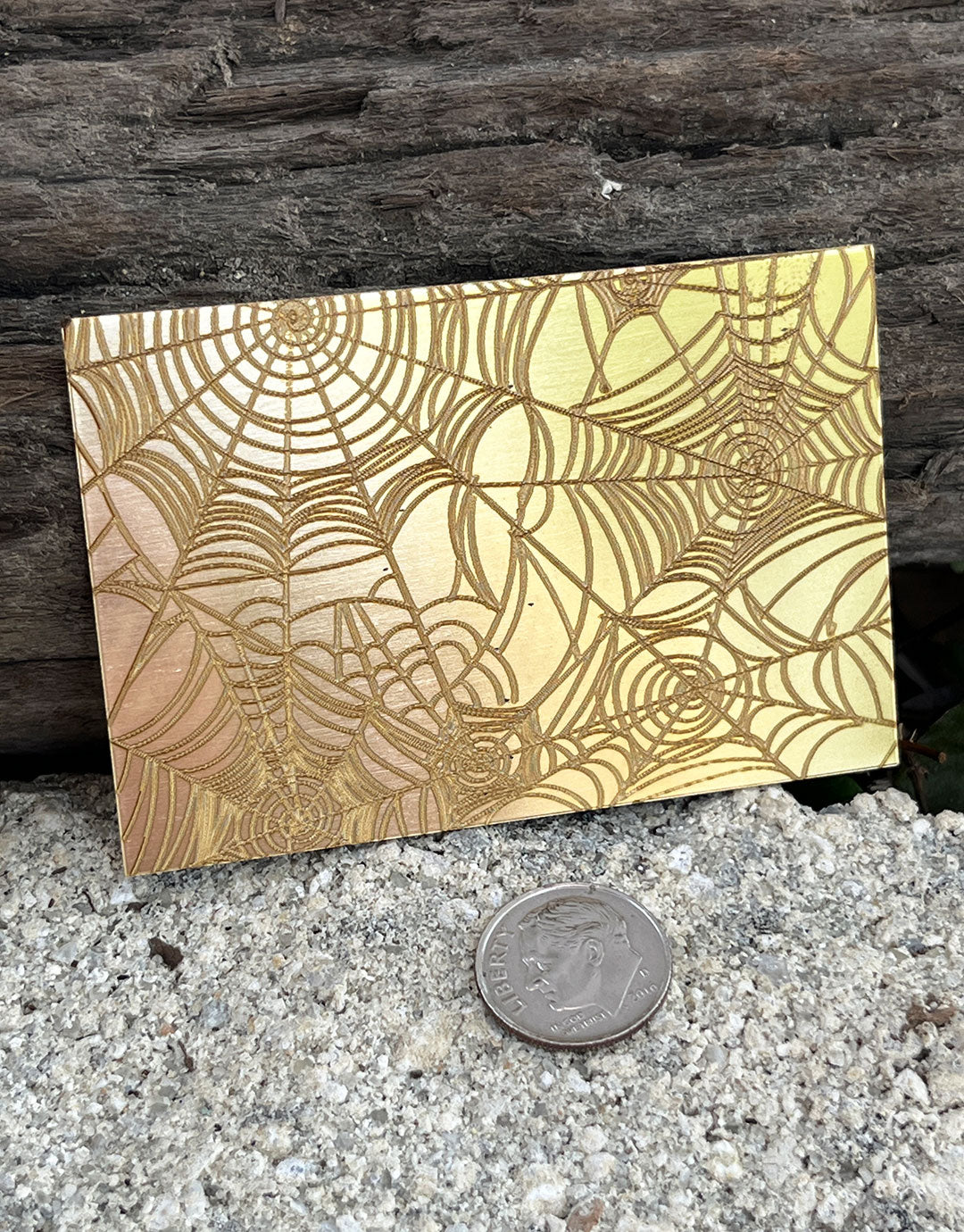 XLP0045 = Spider Web Laser Engraved Metal Sheet 3x2" = Textured Jewelry Blank = Copper, Brass & More