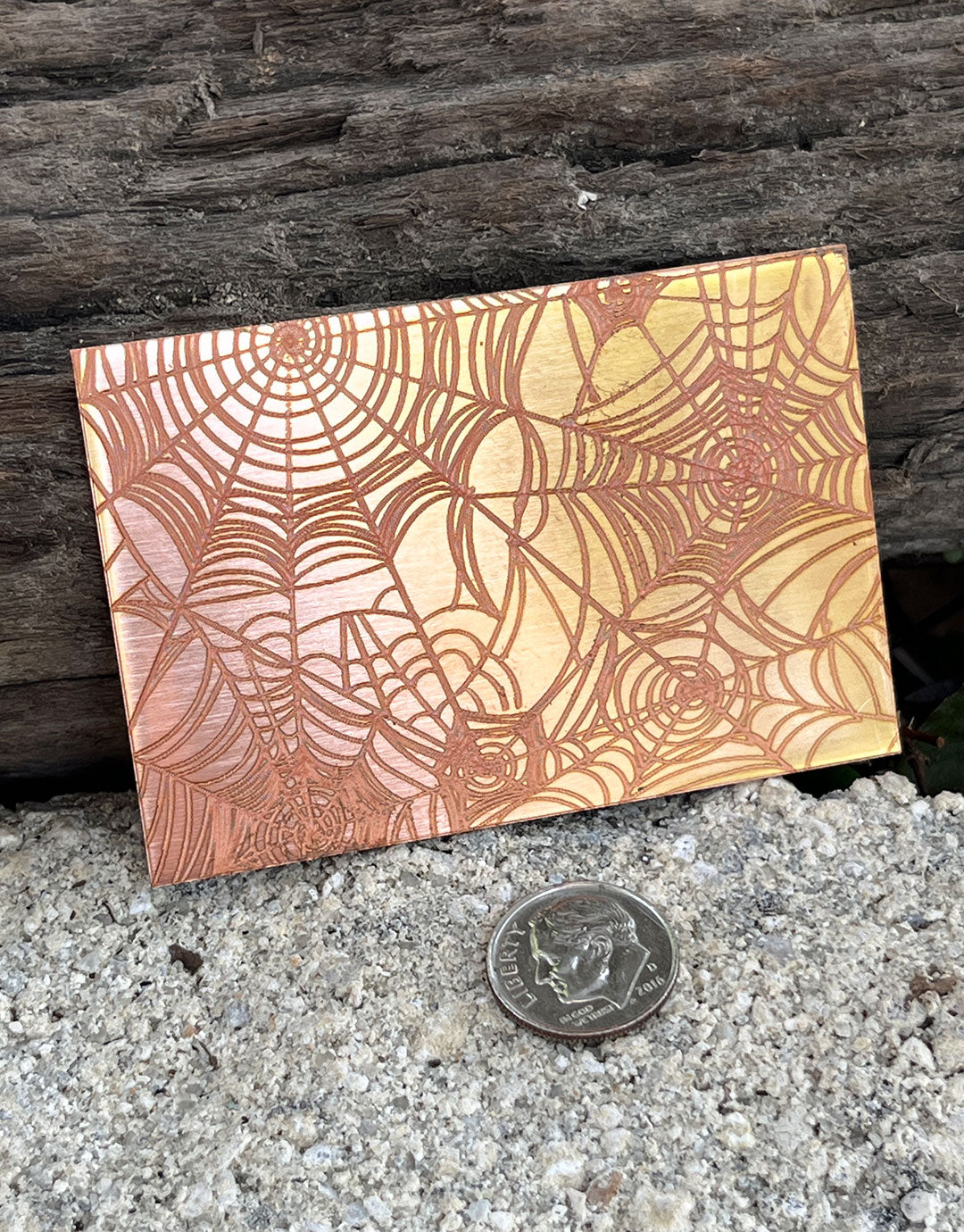 XLP0045 = Spider Web Laser Engraved Metal Sheet 3x2" = Textured Jewelry Blank = Copper, Brass & More
