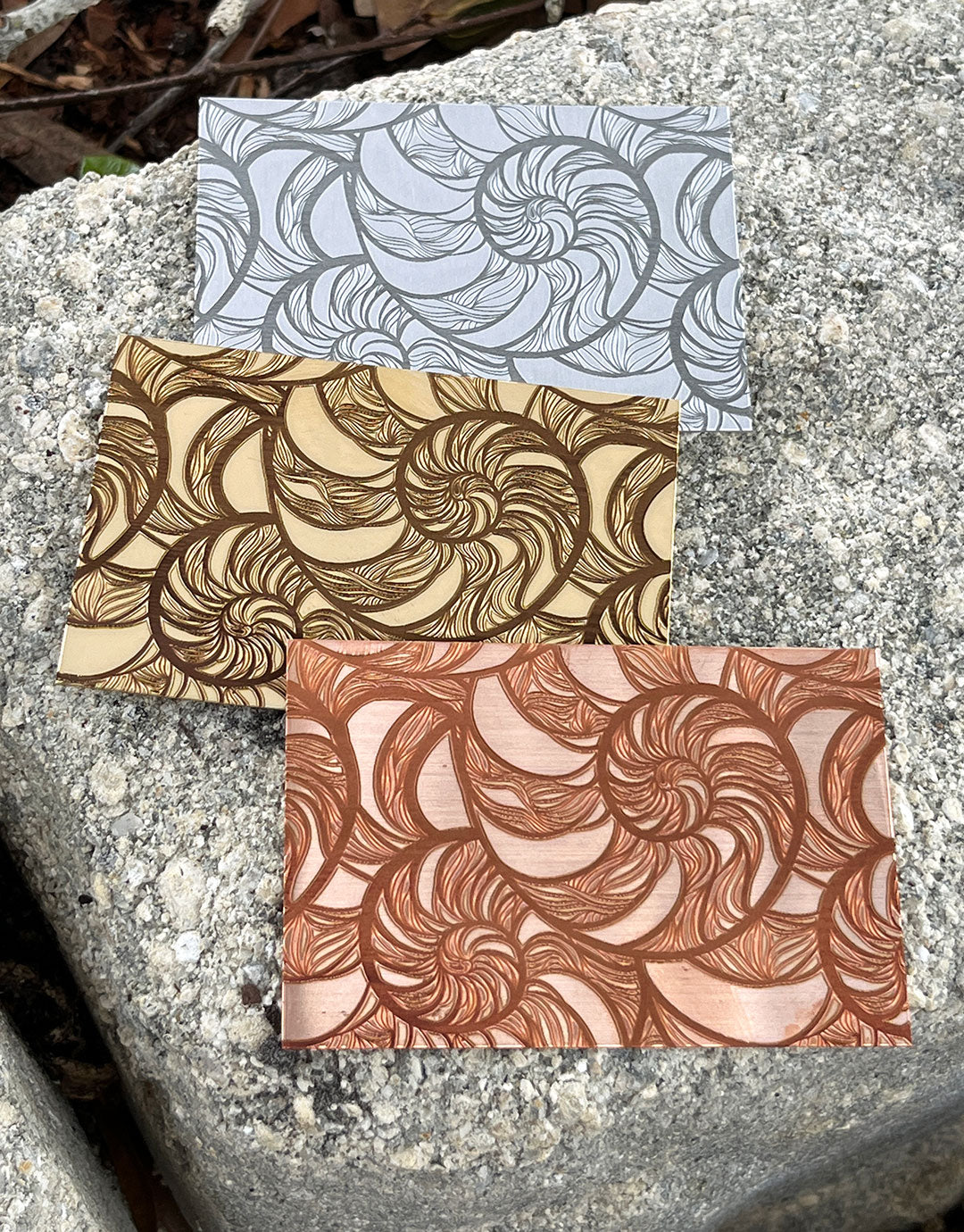 XLP0047 = Nautilus Laser Engraved Metal Sheet 3x2" = Textured Jewelry Blank = Copper, Brass & More