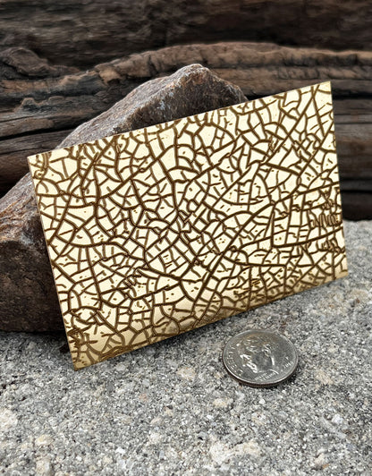 XLP0048 = Cracked Glass Laser Engraved Metal Sheet 3x2" = Textured Jewelry Blank = Copper, Brass & More