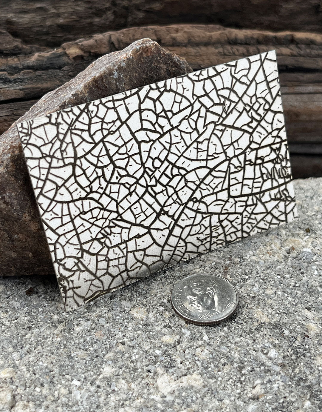 XLP0048 = Cracked Glass Laser Engraved Metal Sheet 3x2" = Textured Jewelry Blank = Copper, Brass & More