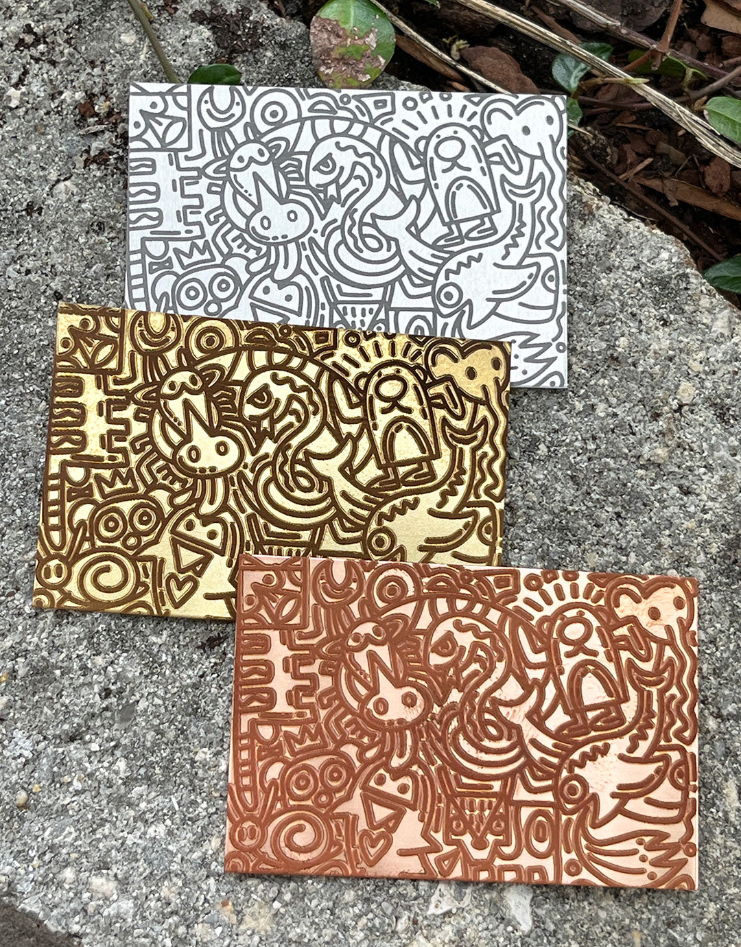 XLP0049 = Graffiti Laser Engraved Metal Sheet 3x2" = Textured Jewelry Blank = Copper, Brass & More