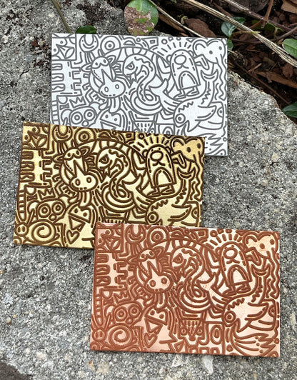 XLP0049 = Graffiti Laser Engraved Metal Sheet 3x2" = Textured Jewelry Blank = Copper, Brass & More