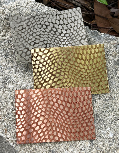 XLP0051 = Wobble Honeycomb Laser Engraved Metal Sheet 3x2" = Textured Jewelry Blank = Copper, Brass & More