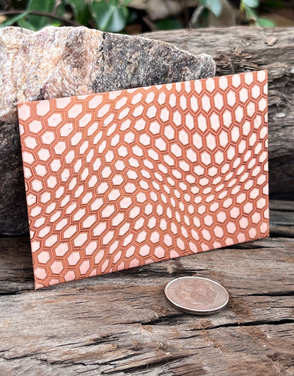 XLP0051 = Wobble Honeycomb Laser Engraved Metal Sheet 3x2" = Textured Jewelry Blank = Copper, Brass & More