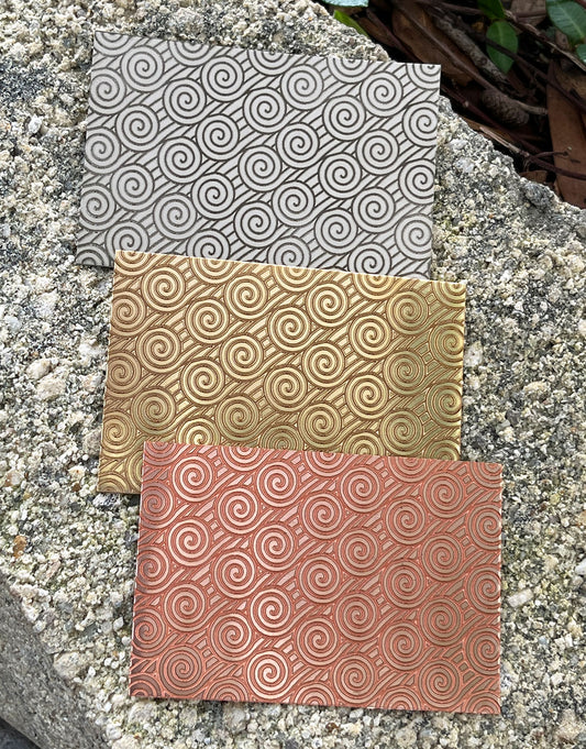 XLP0054 = Deco Curls Laser Engraved Metal Sheet 3x2" = Textured Jewelry Blank = Copper, Brass & More