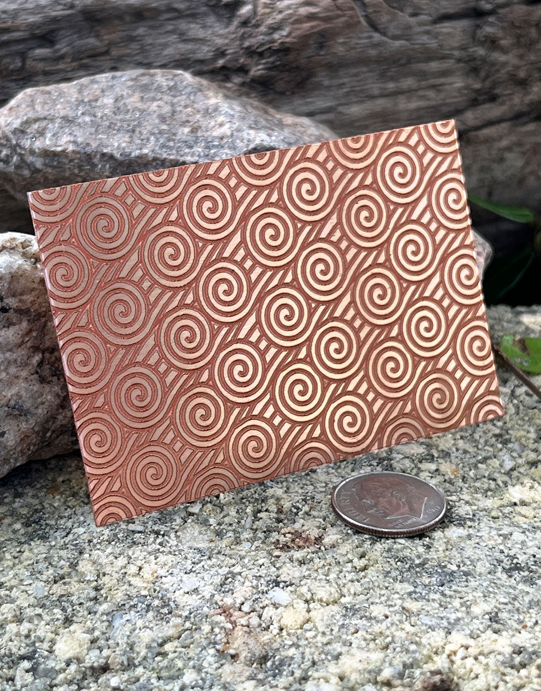 XLP0054 = Deco Curls Laser Engraved Metal Sheet 3x2" = Textured Jewelry Blank = Copper, Brass & More