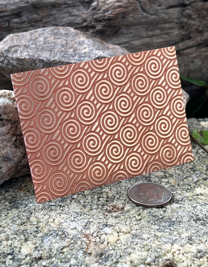 XLP0054 = Deco Curls Laser Engraved Metal Sheet 3x2" = Textured Jewelry Blank = Copper, Brass & More