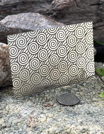 XLP0054 = Deco Curls Laser Engraved Metal Sheet 3x2" = Textured Jewelry Blank = Copper, Brass & More