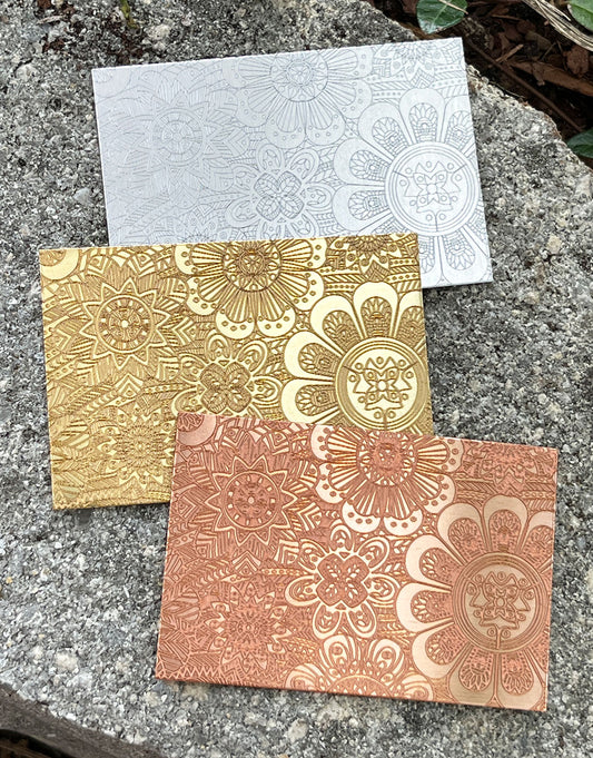 XLP0057 = Floral Fantasy Laser Engraved Metal Sheet 3x2" = Textured Jewelry Blank = Copper, Brass & More
