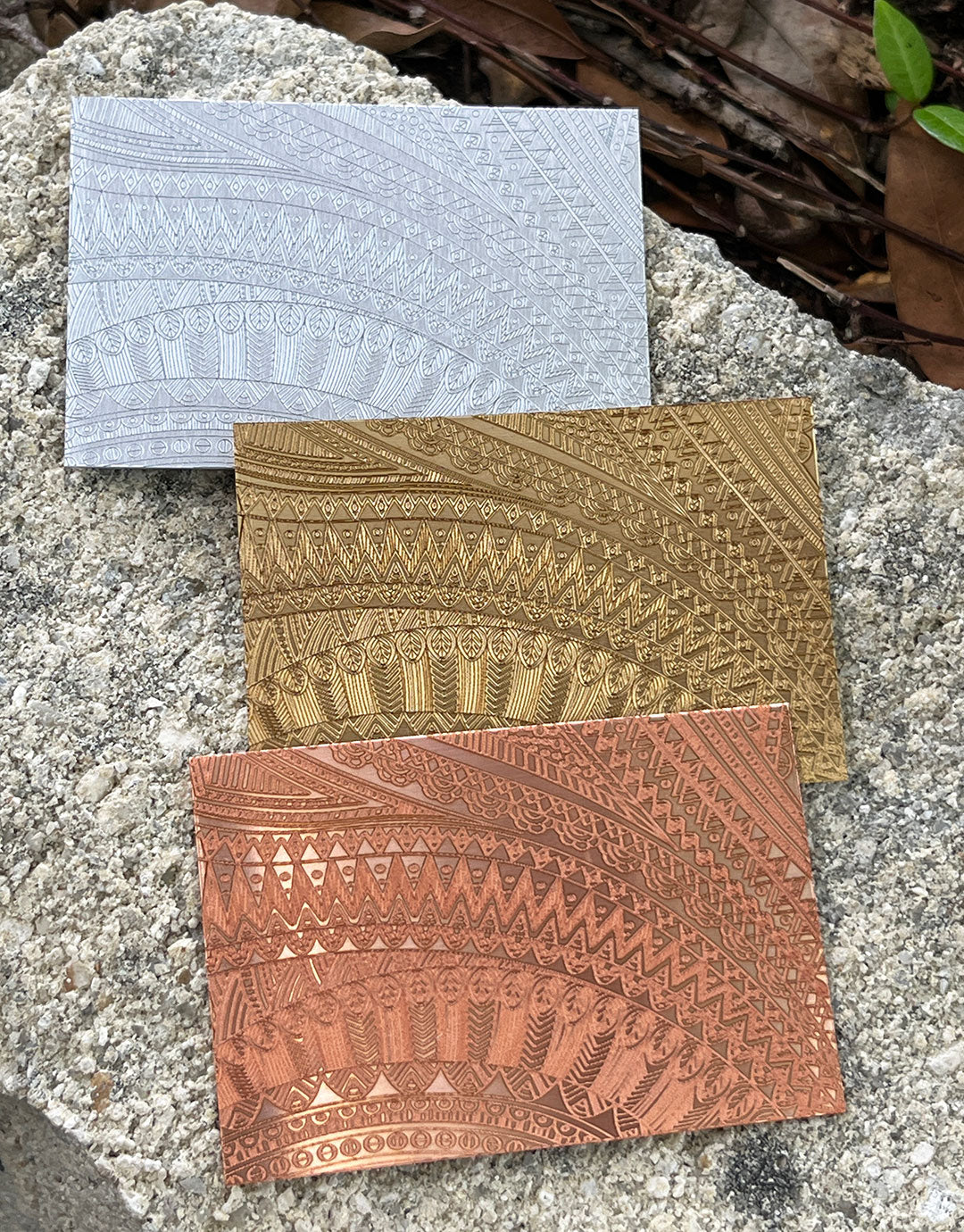 XLP0058 = Abstract Tribal Laser Engraved Metal Sheet 3x2" = Textured Jewelry Blank = Copper, Brass & More