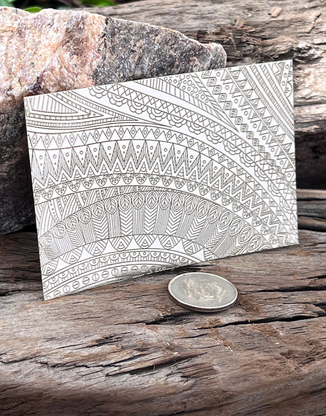 XLP0058 = Abstract Tribal Laser Engraved Metal Sheet 3x2" = Textured Jewelry Blank = Copper, Brass & More