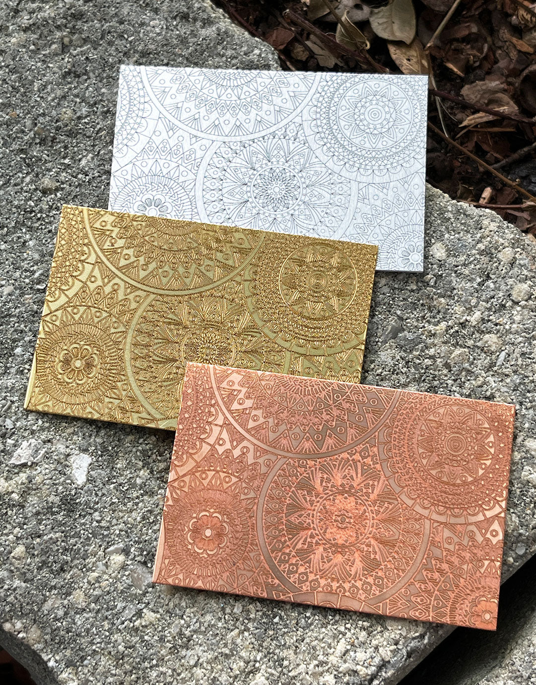 XLP0059 = Boho Circles Laser Engraved Metal Sheet 3x2" = Textured Jewelry Blank = Copper, Brass & More