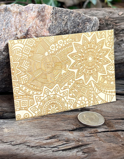 XLP0061 = Boho Burst Laser Engraved Metal Sheet 3x2" = Textured Jewelry Blank = Copper, Brass & More