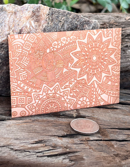 XLP0061 = Boho Burst Laser Engraved Metal Sheet 3x2" = Textured Jewelry Blank = Copper, Brass & More