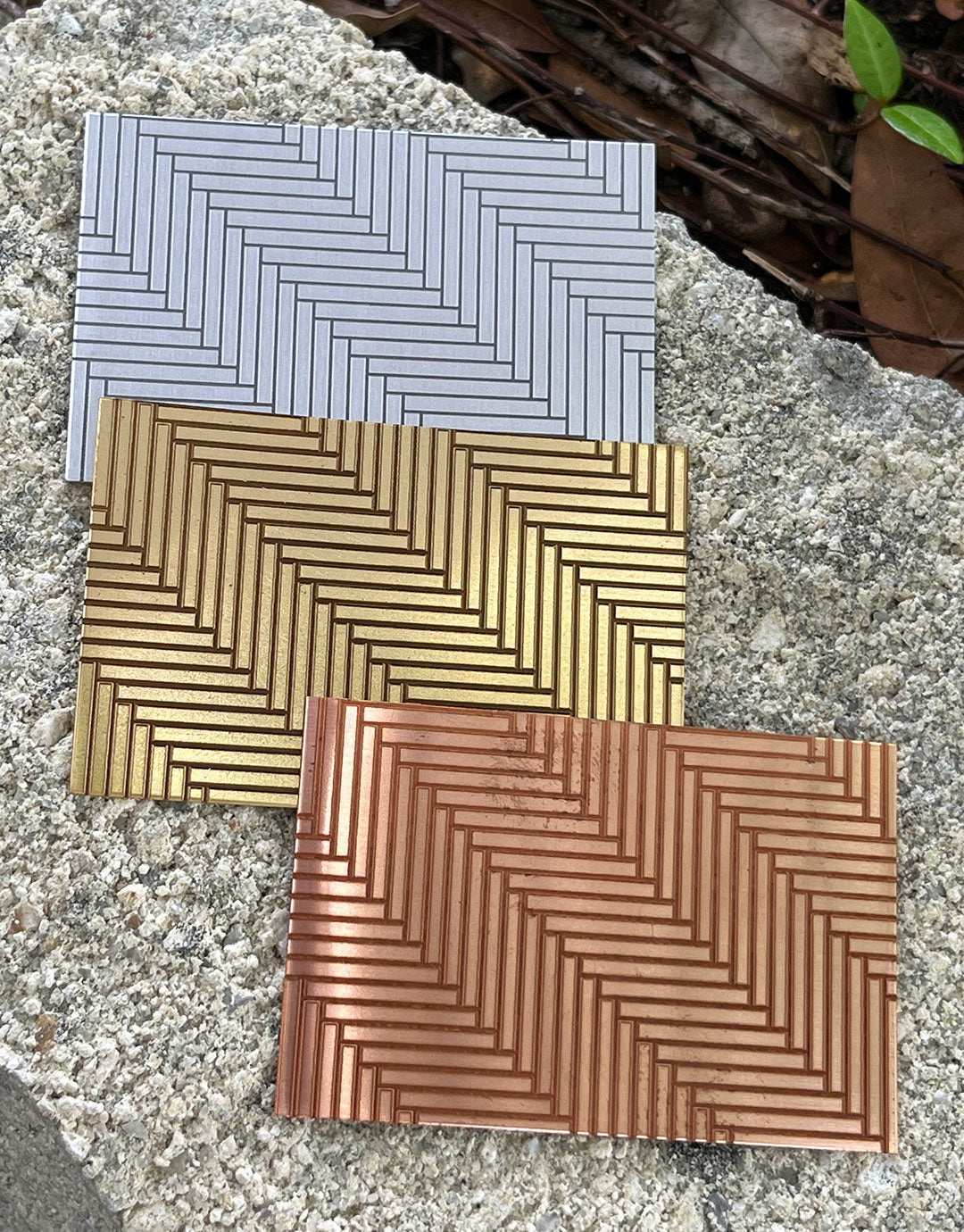 XLP0064 = Herringbone Laser Engraved Metal Sheet 3x2" = Textured Jewelry Blank = Copper, Brass & More
