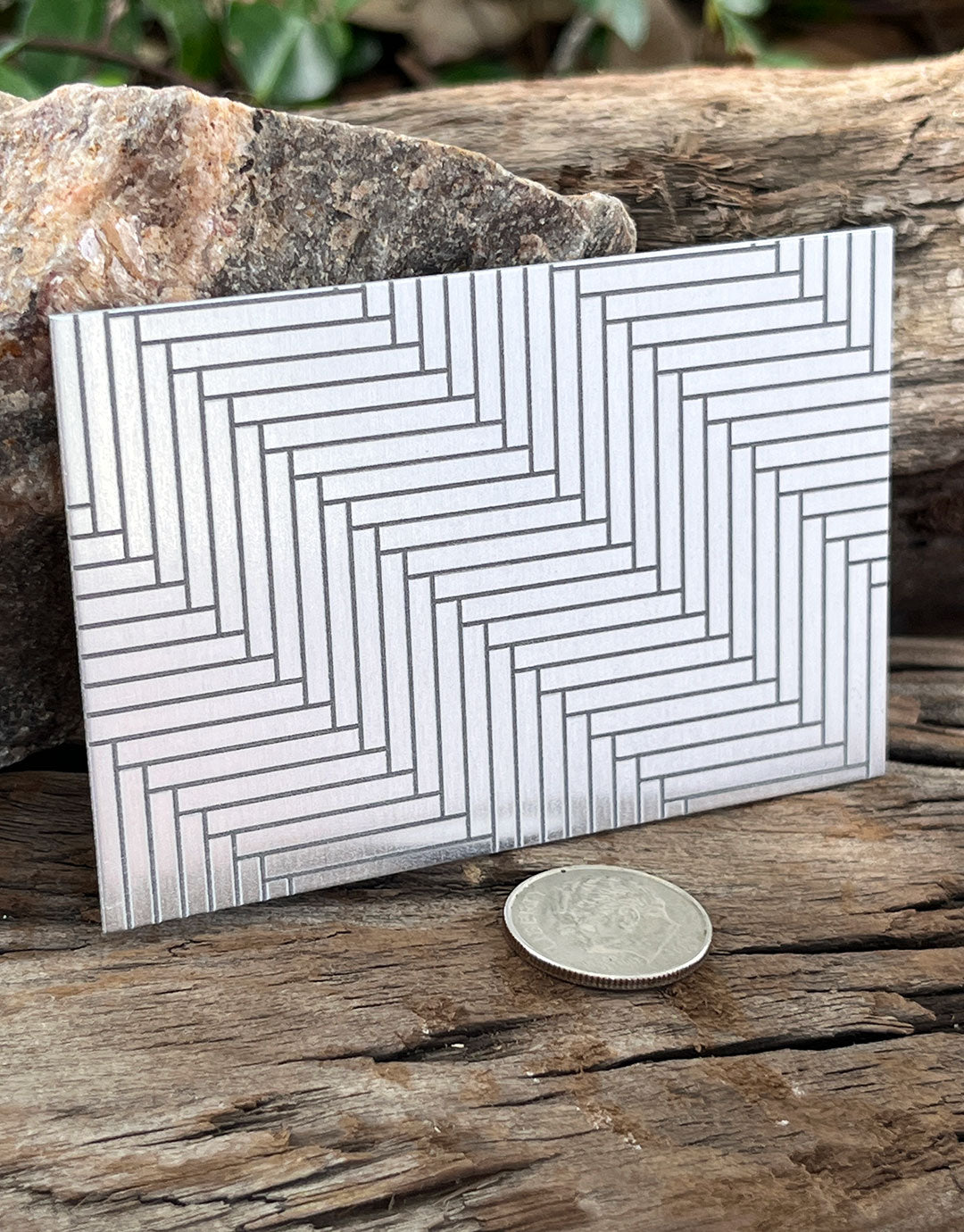 XLP0064 = Herringbone Laser Engraved Metal Sheet 3x2" = Textured Jewelry Blank = Copper, Brass & More