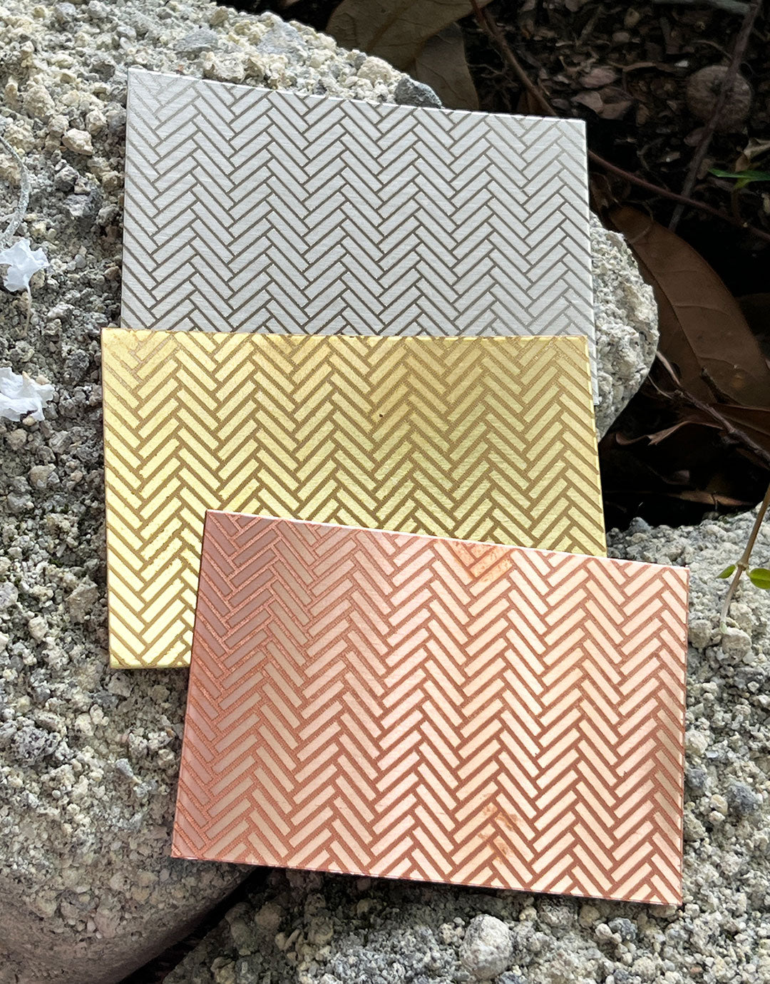 XLP0065 = Tiny Herringbone Laser Engraved Metal Sheet 3x2" = Textured Jewelry Blank = Copper, Brass & More