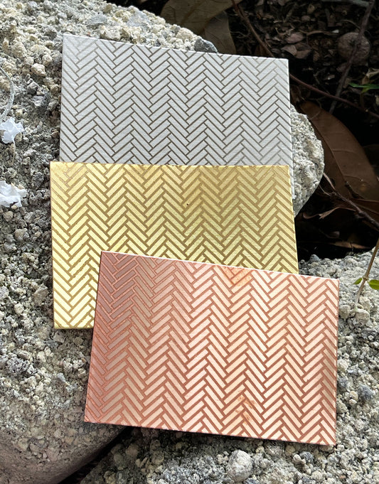 XLP0065 = Tiny Herringbone Laser Engraved Metal Sheet 3x2" = Textured Jewelry Blank = Copper, Brass & More