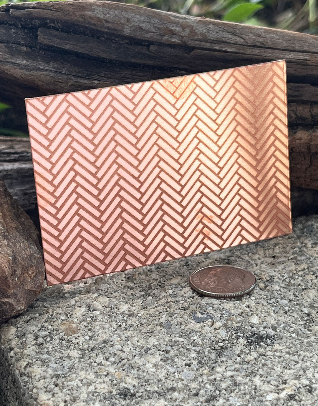 XLP0065 = Tiny Herringbone Laser Engraved Metal Sheet 3x2" = Textured Jewelry Blank = Copper, Brass & More