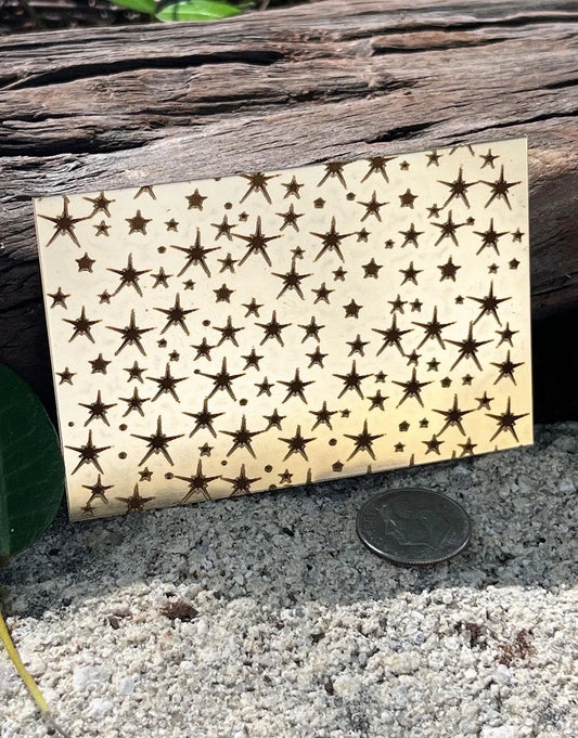XLP0066 =Star Field Laser Engraved Metal Sheet 3x2" = Textured Jewelry Blank = Copper, Brass & More