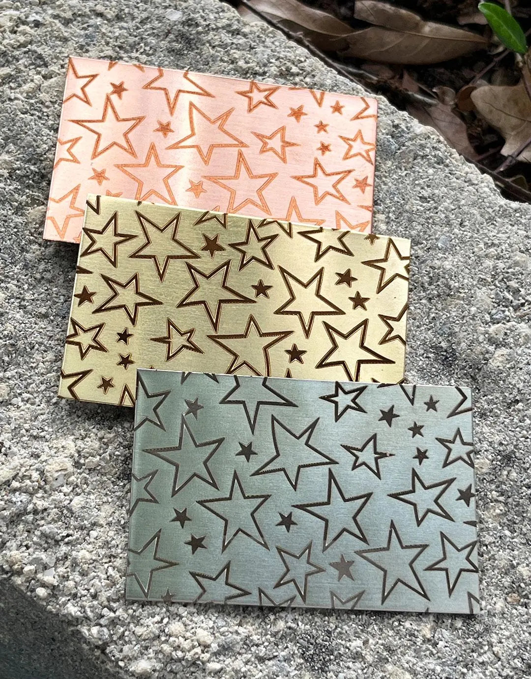XLP0068 = Stars Laser Engraved Metal Sheet 3x2" = Textured Jewelry Blank = Copper, Brass & More