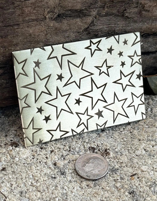 XLP0068 = Stars Laser Engraved Metal Sheet 3x2" = Textured Jewelry Blank = Copper, Brass & More
