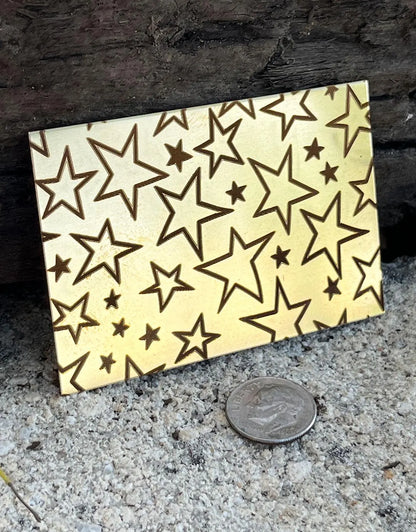 XLP0068 = Stars Laser Engraved Metal Sheet 3x2" = Textured Jewelry Blank = Copper, Brass & More