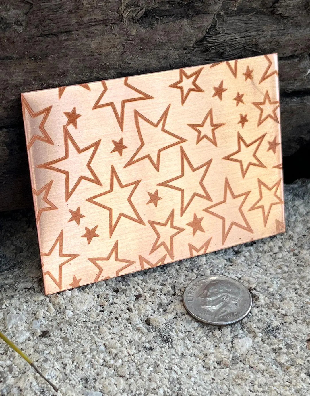 XLP0068 = Stars Laser Engraved Metal Sheet 3x2" = Textured Jewelry Blank = Copper, Brass & More