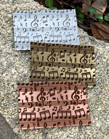 XLP0069 = Music Laser Engraved Metal Sheet 3x2" = Textured Jewelry Blank = Copper, Brass & More