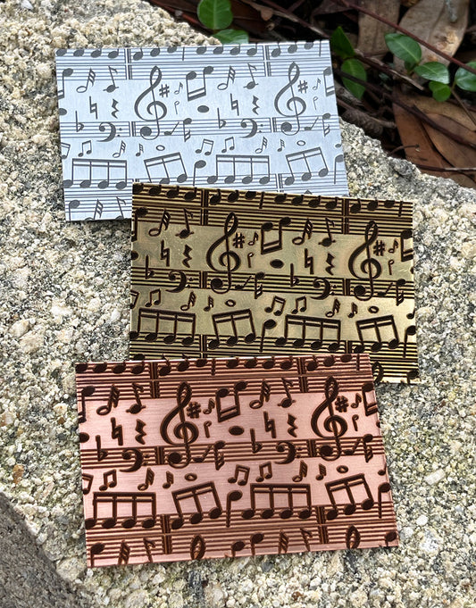 XLP0069 = Music Laser Engraved Metal Sheet 3x2" = Textured Jewelry Blank = Copper, Brass & More