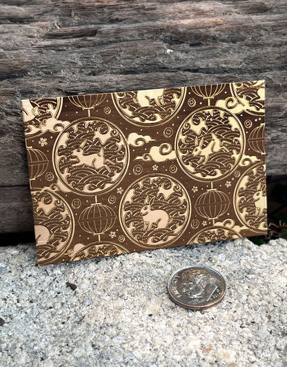 XLP0070 = Year of the Rabbit Laser Engraved Metal Sheet 3x2" = Textured Jewelry Blank = Copper, Brass & More