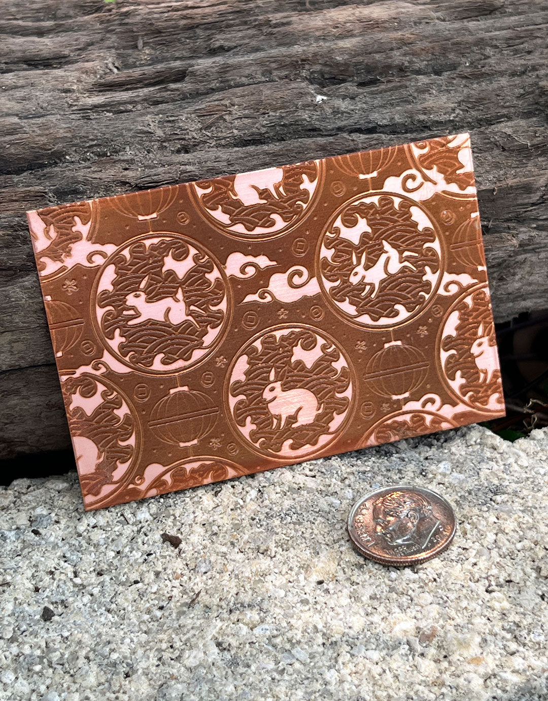 XLP0070 = Year of the Rabbit Laser Engraved Metal Sheet 3x2" = Textured Jewelry Blank = Copper, Brass & More