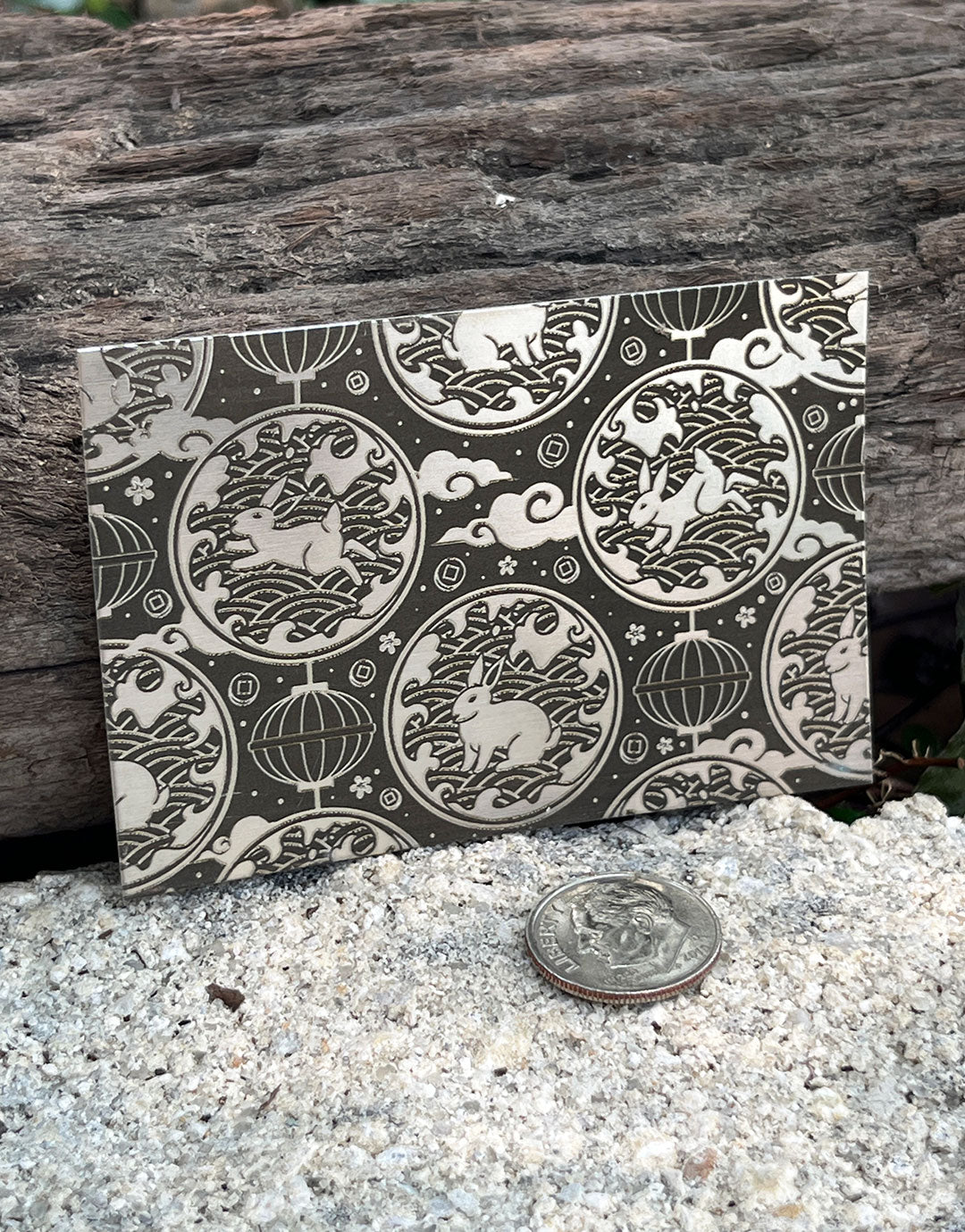 XLP0070 = Year of the Rabbit Laser Engraved Metal Sheet 3x2" = Textured Jewelry Blank = Copper, Brass & More