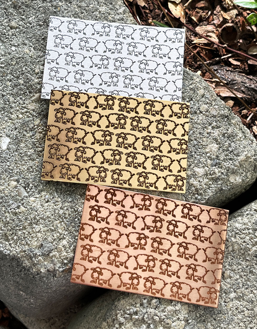 XLP0071 = Sheep Laser Engraved Metal Sheet 3x2" = Textured Jewelry Blank = Copper, Brass & More