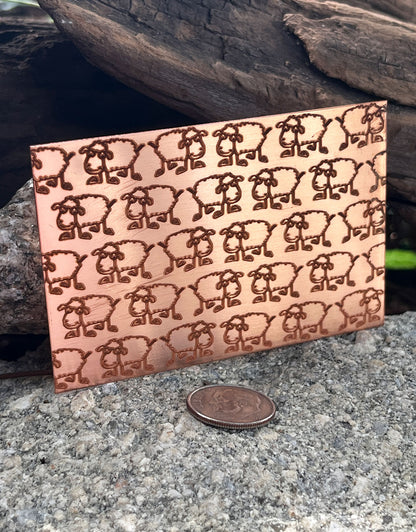 XLP0071 = Sheep Laser Engraved Metal Sheet 3x2" = Textured Jewelry Blank = Copper, Brass & More