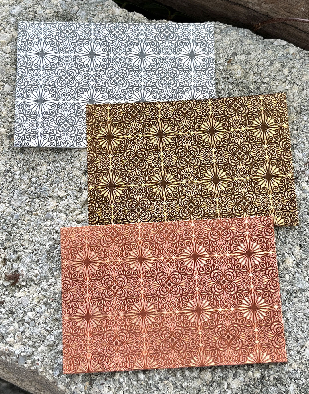 XLP0076 =Floral Tiles Laser Engraved Metal Sheet 3x2" = Textured Jewelry Blank = Copper, Brass & More