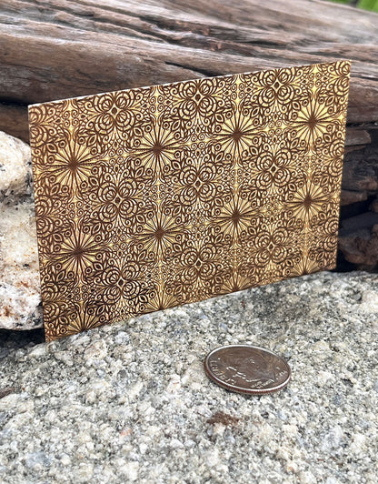 XLP0076 =Floral Tiles Laser Engraved Metal Sheet 3x2" = Textured Jewelry Blank = Copper, Brass & More