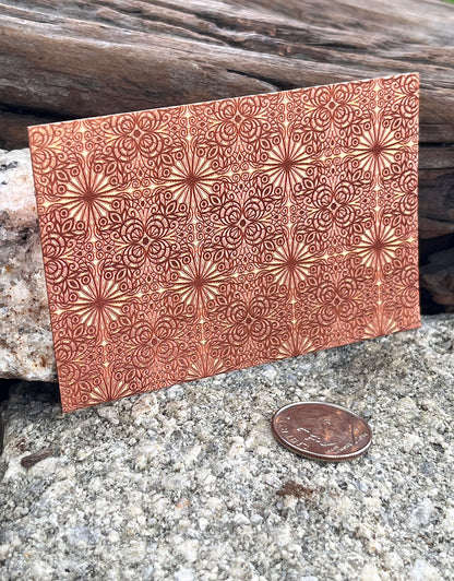 XLP0076 =Floral Tiles Laser Engraved Metal Sheet 3x2" = Textured Jewelry Blank = Copper, Brass & More