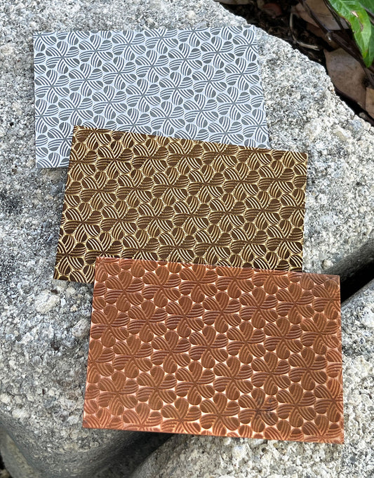 XLP0077 = Repeating Flowers Laser Engraved Metal Sheet 3x2" = Textured Jewelry Blank = Copper, Brass & More