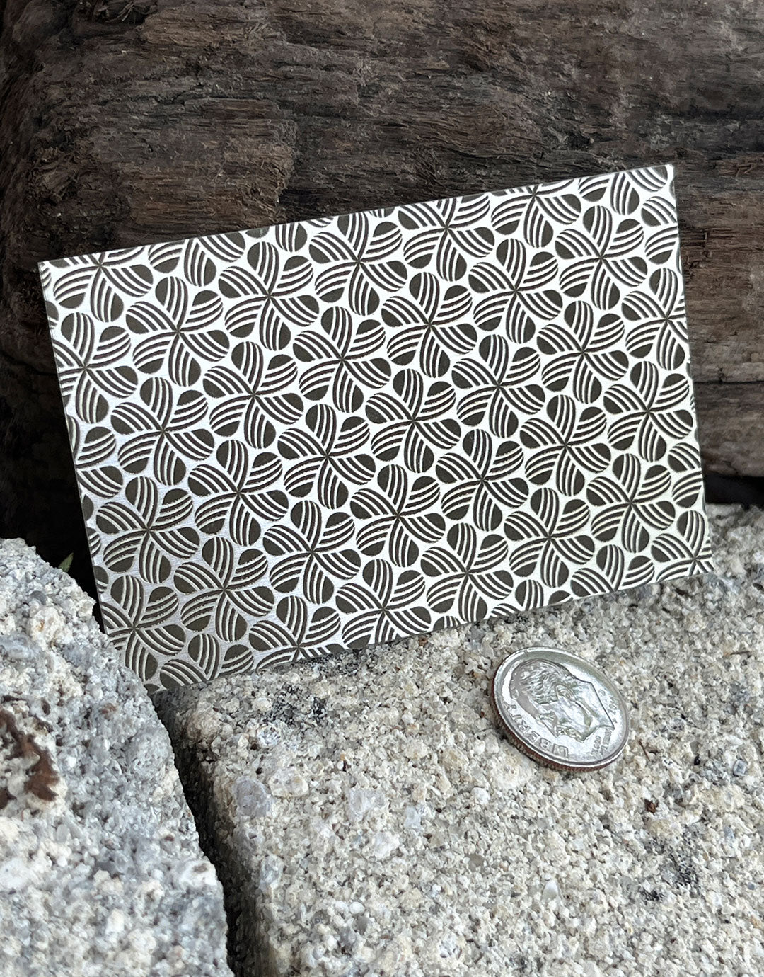 XLP0077 = Repeating Flowers Laser Engraved Metal Sheet 3x2" = Textured Jewelry Blank = Copper, Brass & More