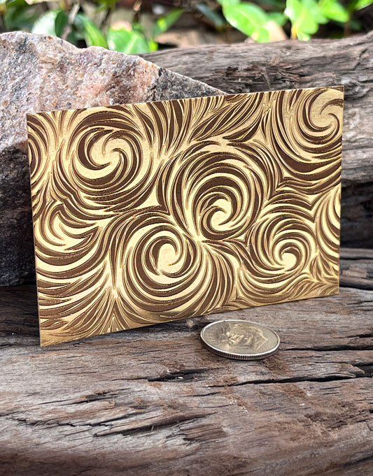 XLP0079 = Abstract Swirls Laser Engraved Metal Sheet 3x2" = Textured Jewelry Blank = Copper, Brass & More