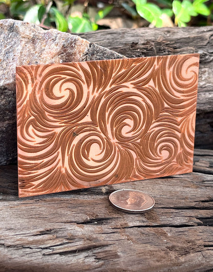 XLP0079 = Abstract Swirls Laser Engraved Metal Sheet 3x2" = Textured Jewelry Blank = Copper, Brass & More