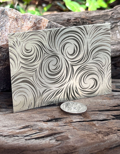 XLP0079 = Abstract Swirls Laser Engraved Metal Sheet 3x2" = Textured Jewelry Blank = Copper, Brass & More